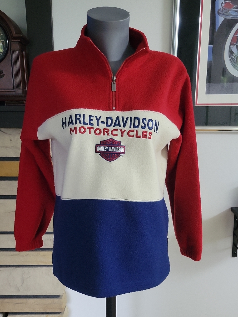 Harley-Davidson Fleece Large Red/Cream/Blue Vintage - Picture 1 of 10
